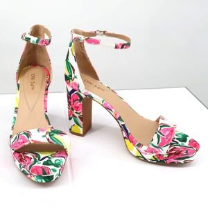 ON 34th Ranndaf Floral Platform Heels Ankle Strap Block Heel Sandals 7.5